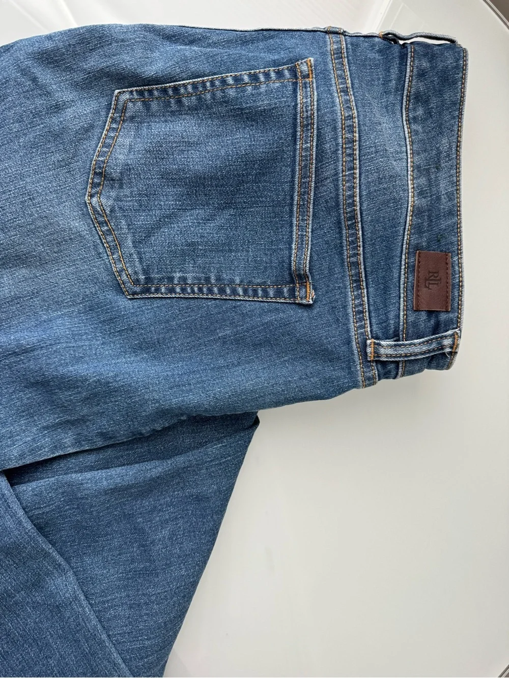 Lauren Ralph Lauren Modern Curvy Straight Denim Jeans Monogram Leather Patch 14